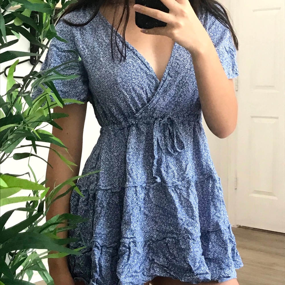 blue floral mini dress